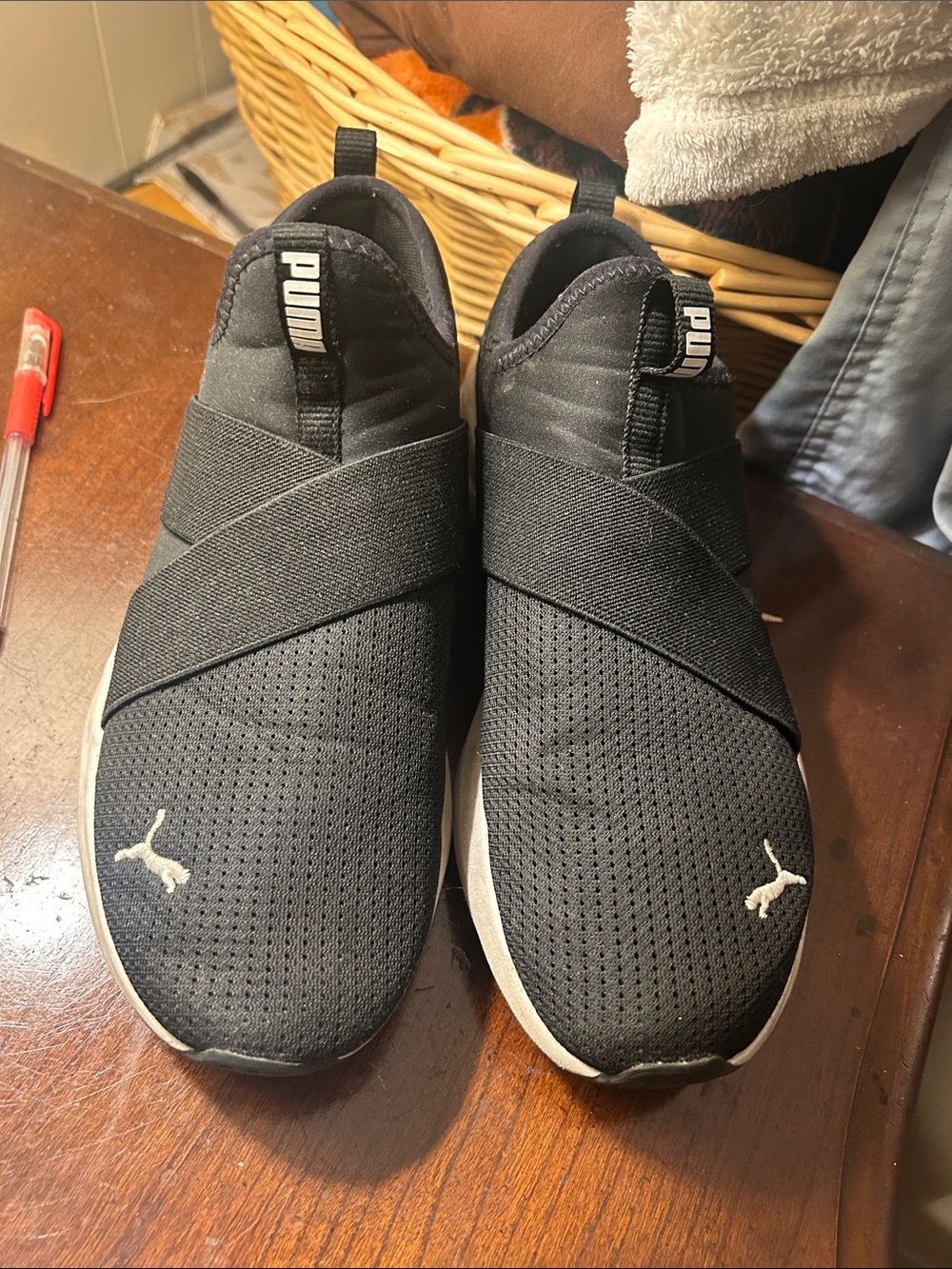 Puma Men’s Black Slip-On Athletic Sneakers with White Puma Logo